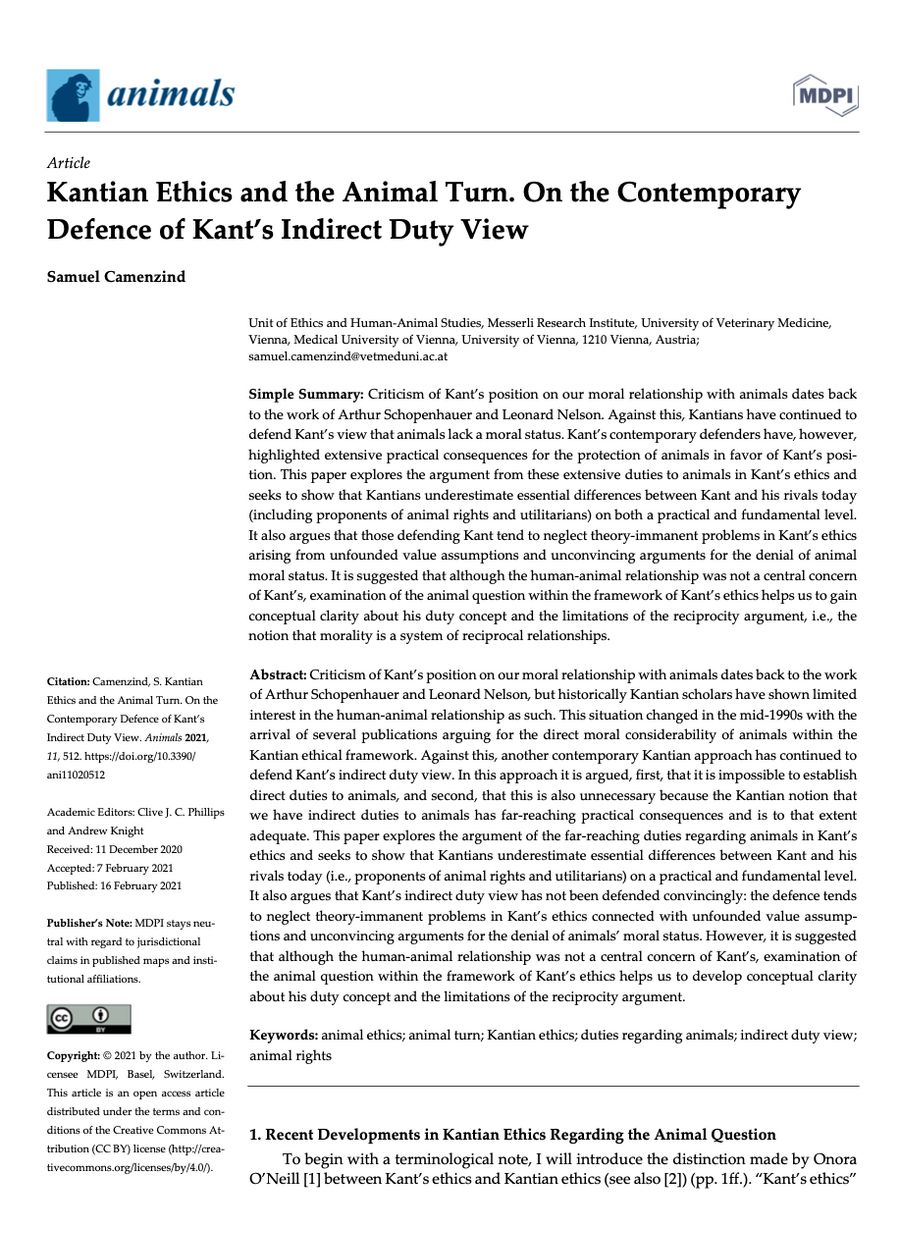Kantian Ethics and the Animal Turn