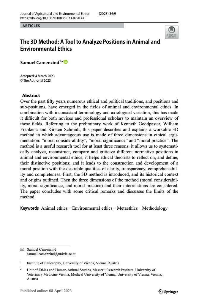 The 3D Method: A Tool to Analyze Positions in Animal and Environmental Ethics